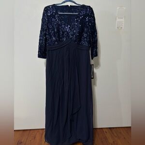 Alex Evenings Navy Sequin 3/4 Sleeve Dress